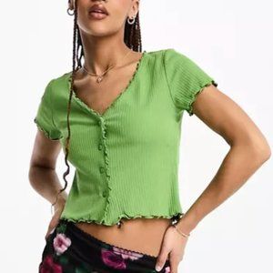 Y2K green ribbed button up croptop knit sweater